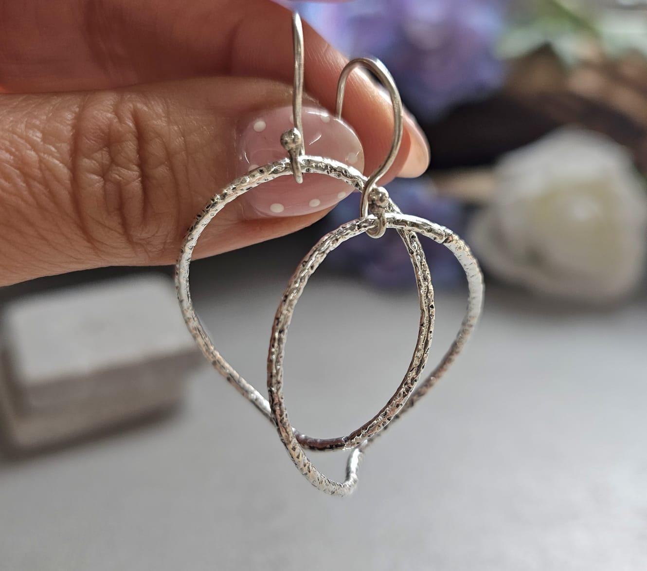 Irregular Silver Hoop Earrings, Hammered Oval Hoops, Silver Plated Dangle Earrings, Minimalist Jewellery, Nickel Free Gift for Her