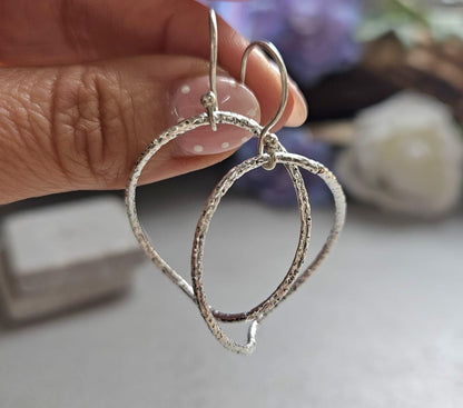 Irregular Silver Hoop Earrings, Hammered Oval Hoops, Silver Plated Dangle Earrings, Minimalist Jewellery, Nickel Free Gift for Her