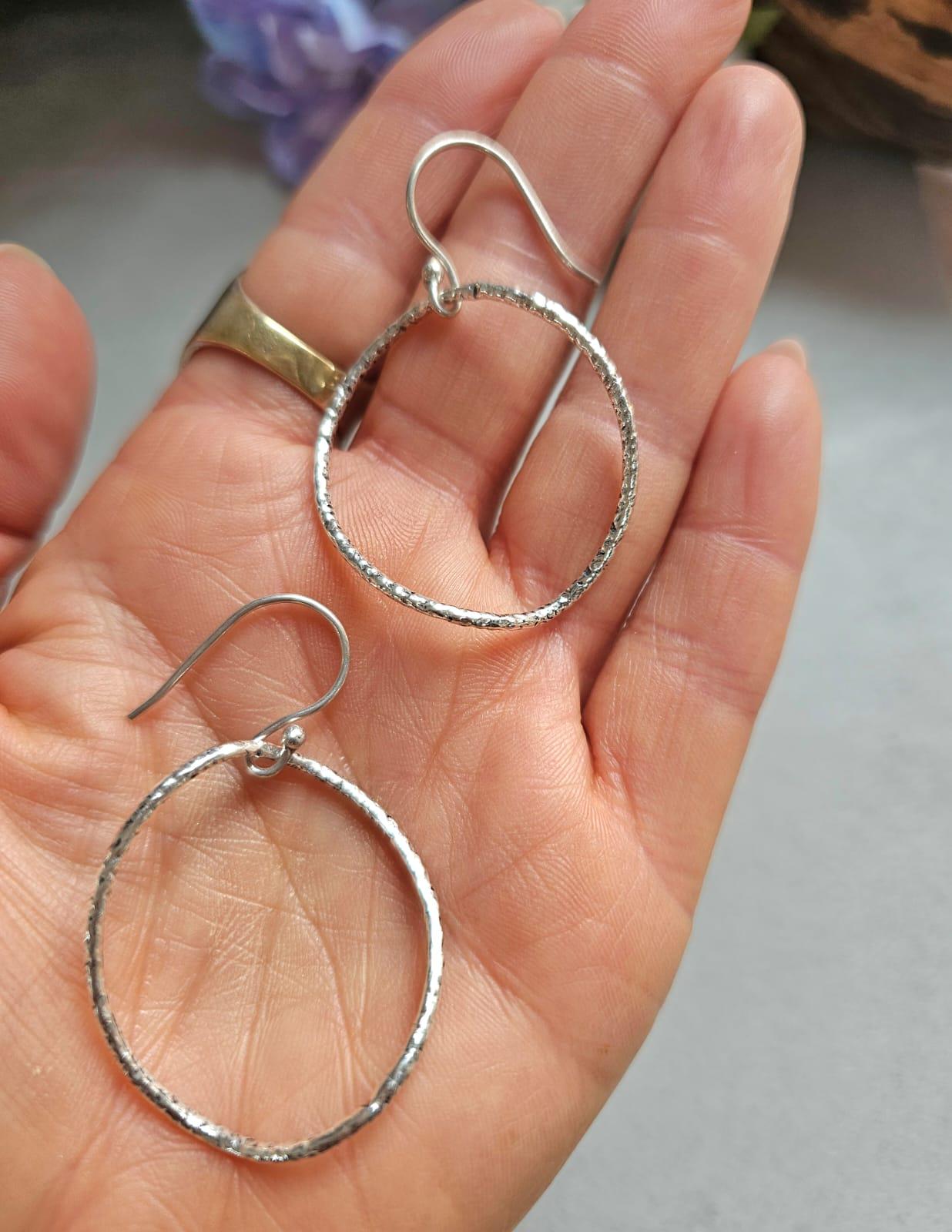 Irregular Silver Hoop Earrings, Hammered Oval Hoops, Silver Plated Dangle Earrings, Minimalist Jewellery, Nickel Free Gift for Her
