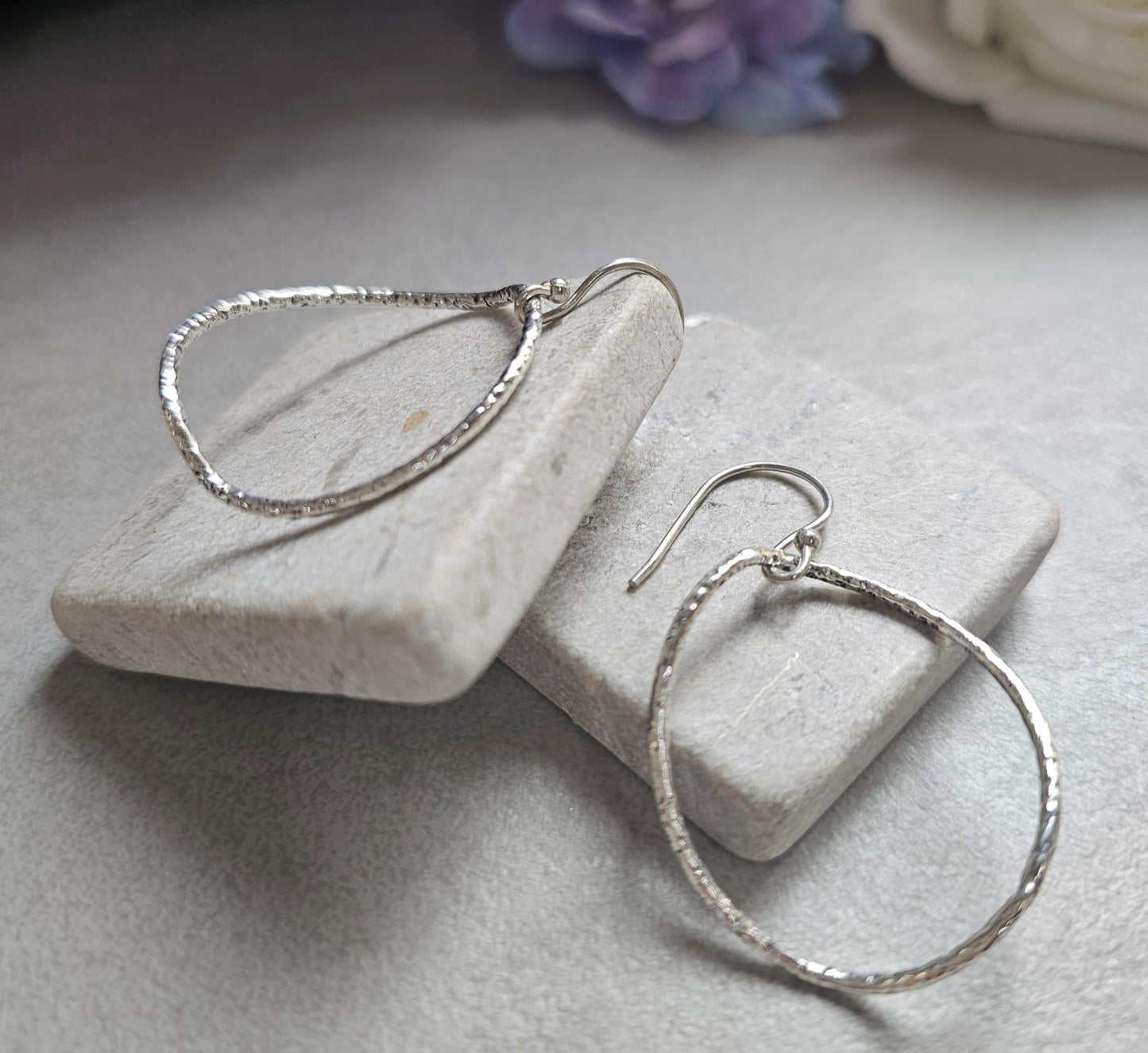 Irregular Silver Hoop Earrings, Hammered Oval Hoops, Silver Plated Dangle Earrings, Minimalist Jewellery, Nickel Free Gift for Her