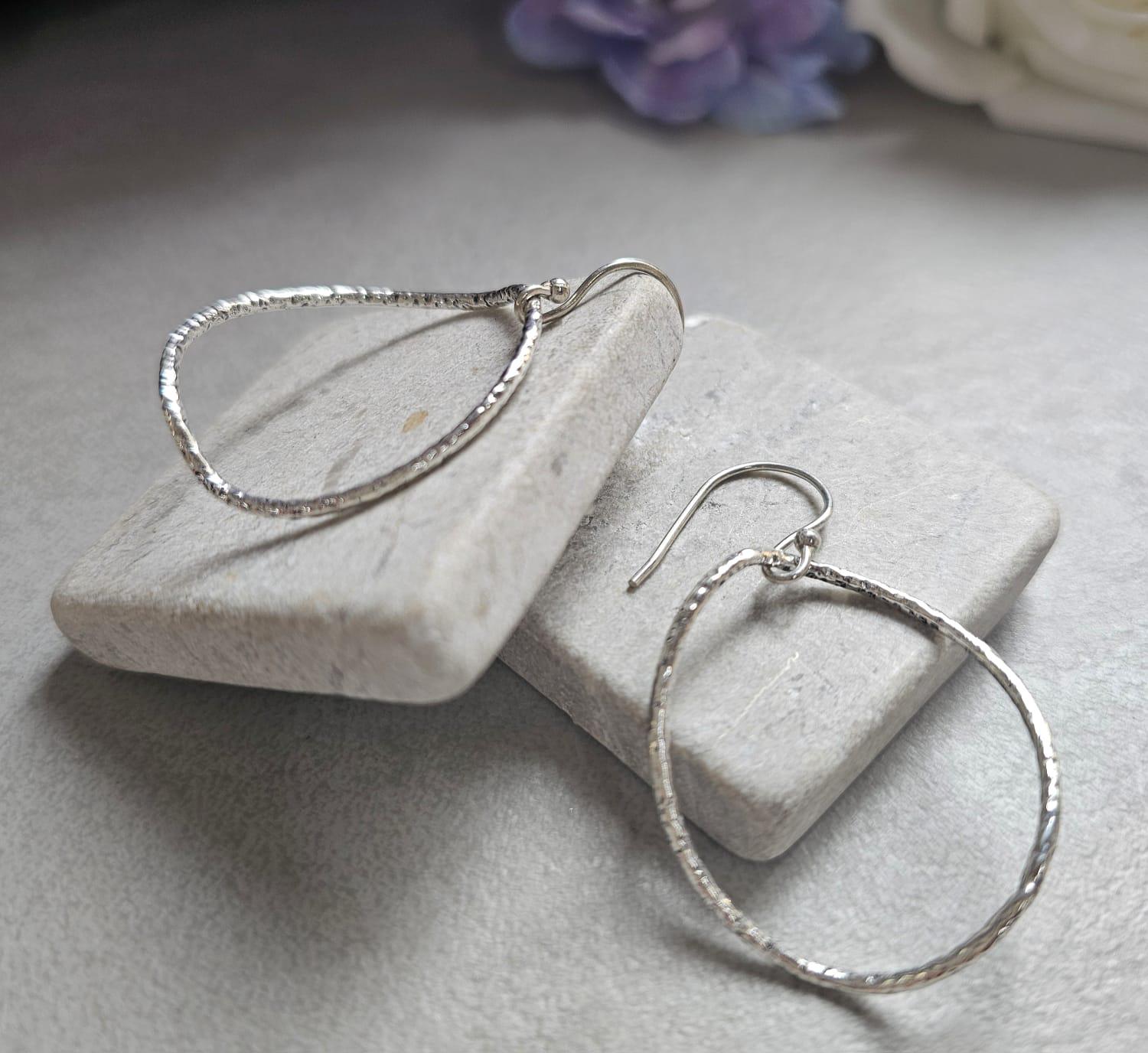 Irregular Silver Hoop Earrings, Hammered Oval Hoops, Silver Plated Dangle Earrings, Minimalist Jewellery, Nickel Free Gift for Her