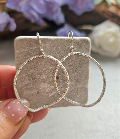 Irregular Silver Hoop Earrings, Hammered Oval Hoops, Silver Plated Dangle Earrings, Minimalist Jewellery, Nickel Free Gift for Her