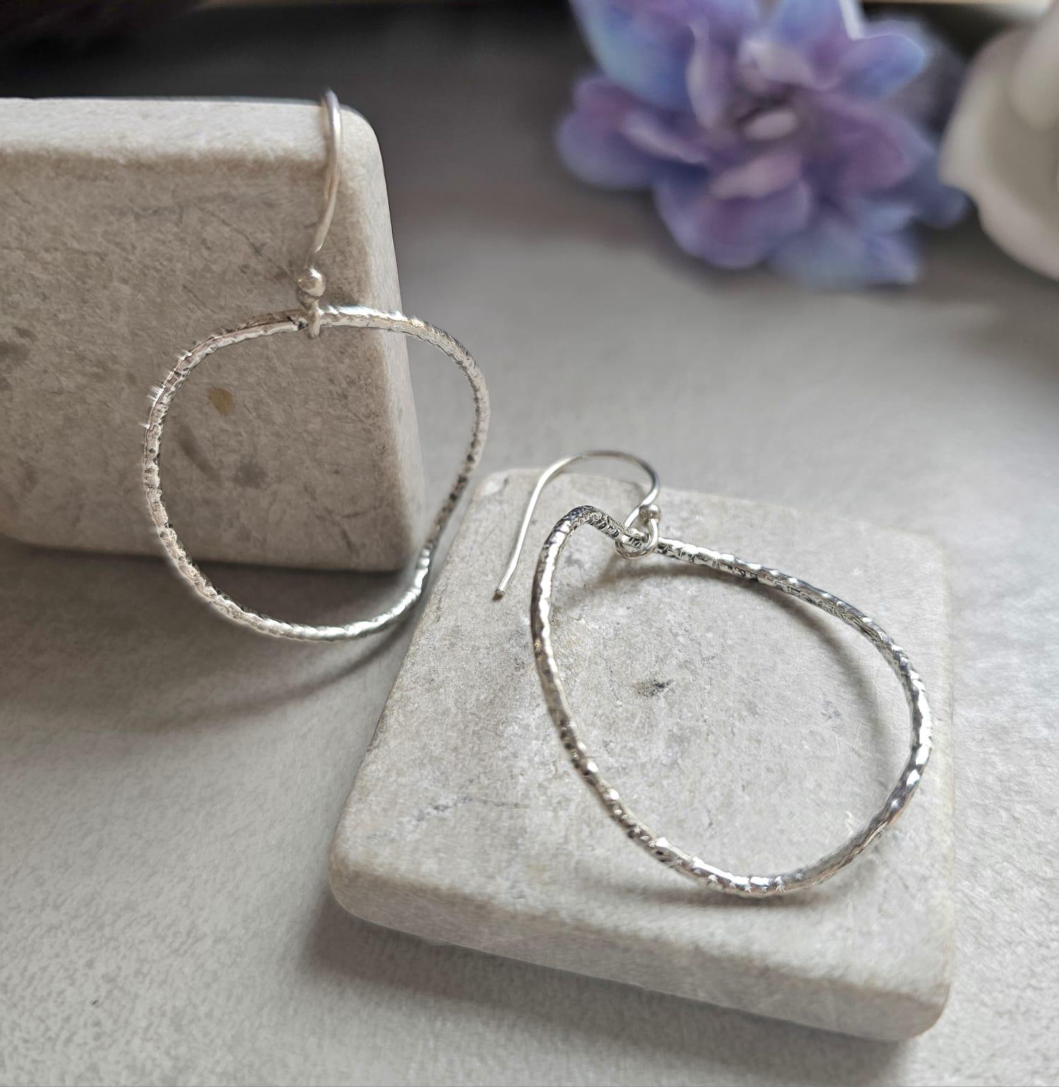Irregular Silver Hoop Earrings, Hammered Oval Hoops, Silver Plated Dangle Earrings, Minimalist Jewellery, Nickel Free Gift for Her