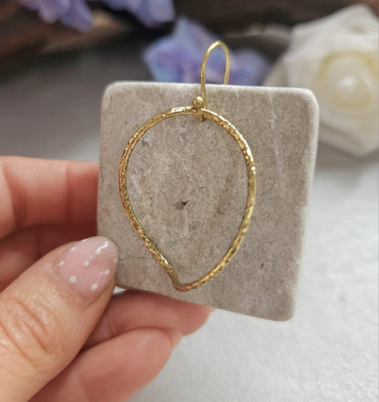 Irregular Brass Hoop Earrings, Oval Hoops, Dangle Earrings, Minimalist Gold Tone Jewellery, Nickel Free Gift for Her / Festival jewellery