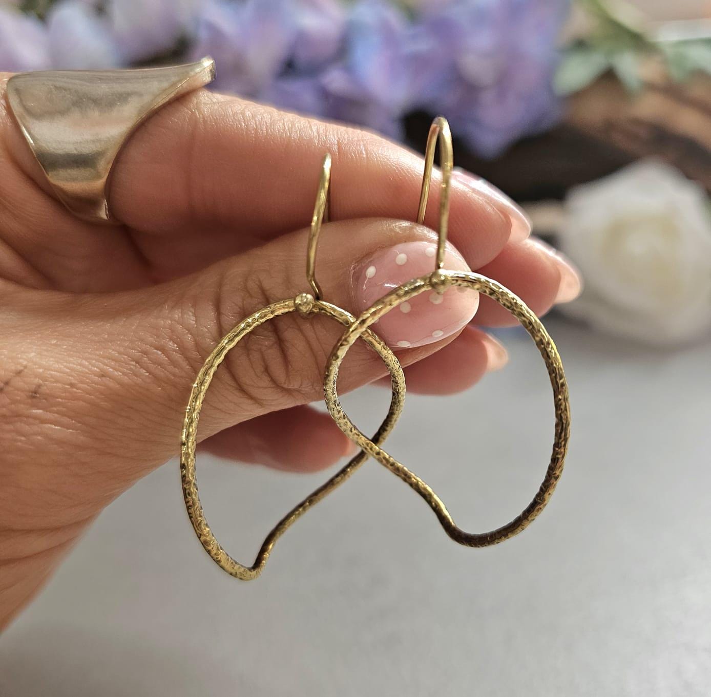 Irregular Brass Hoop Earrings, Oval Hoops, Dangle Earrings, Minimalist Gold Tone Jewellery, Nickel Free Gift for Her / Festival jewellery