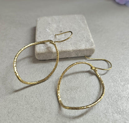 Irregular Brass Hoop Earrings, Oval Hoops, Dangle Earrings, Minimalist Gold Tone Jewellery, Nickel Free Gift for Her / Festival jewellery