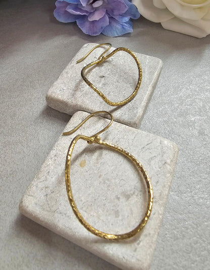 Irregular Brass Hoop Earrings, Oval Hoops, Dangle Earrings, Minimalist Gold Tone Jewellery, Nickel Free Gift for Her / Festival jewellery
