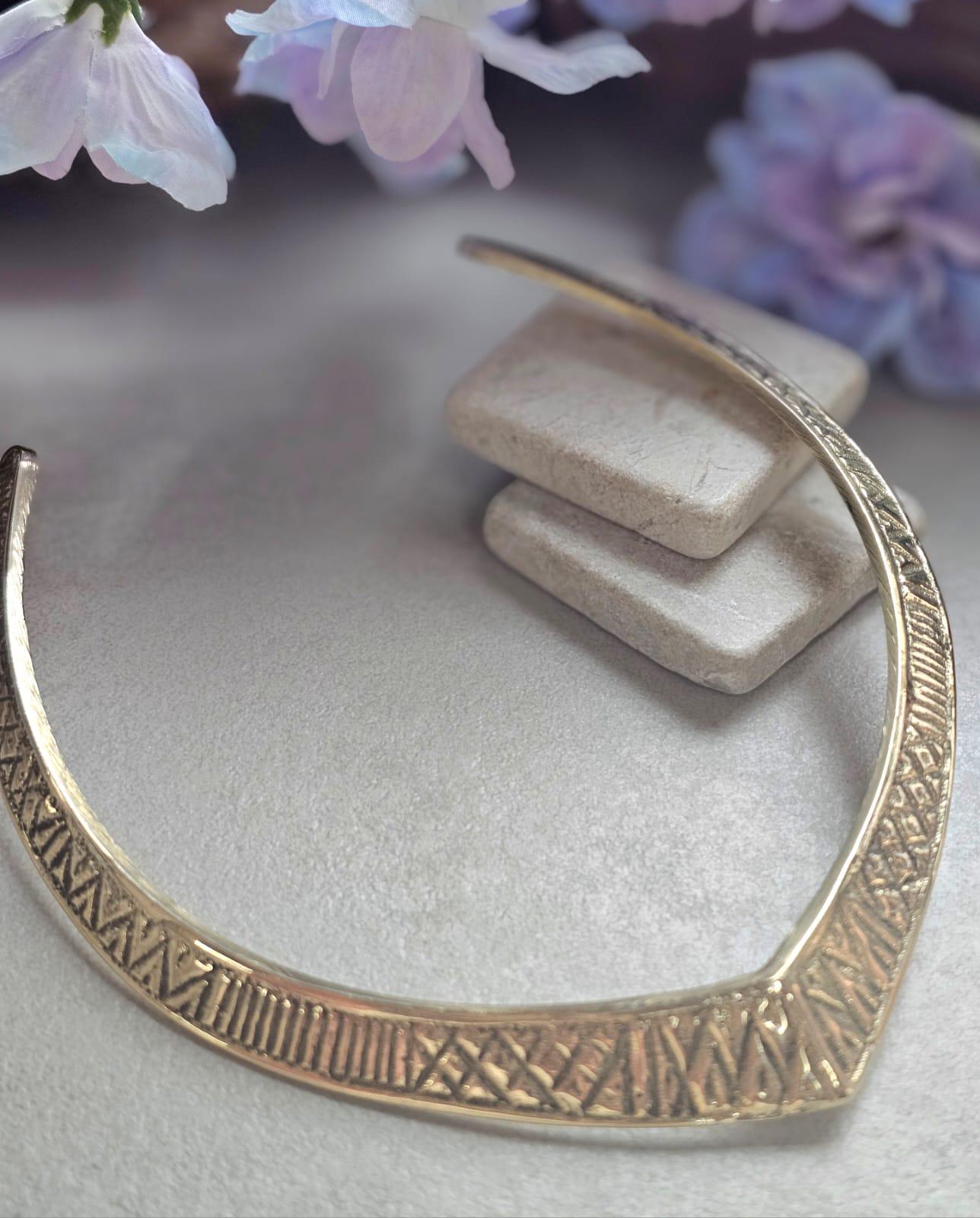 Raw Brass Engraved Choker Necklace, Boho Statement Collar Necklace, Tribal Geometric Brass Choker, Adjustable Minimalist Jewellery, Gift for