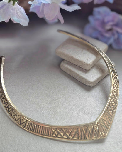 Raw Brass Engraved Choker Necklace, Boho Statement Collar Necklace, Tribal Geometric Brass Choker, Adjustable Minimalist Jewellery, Gift for