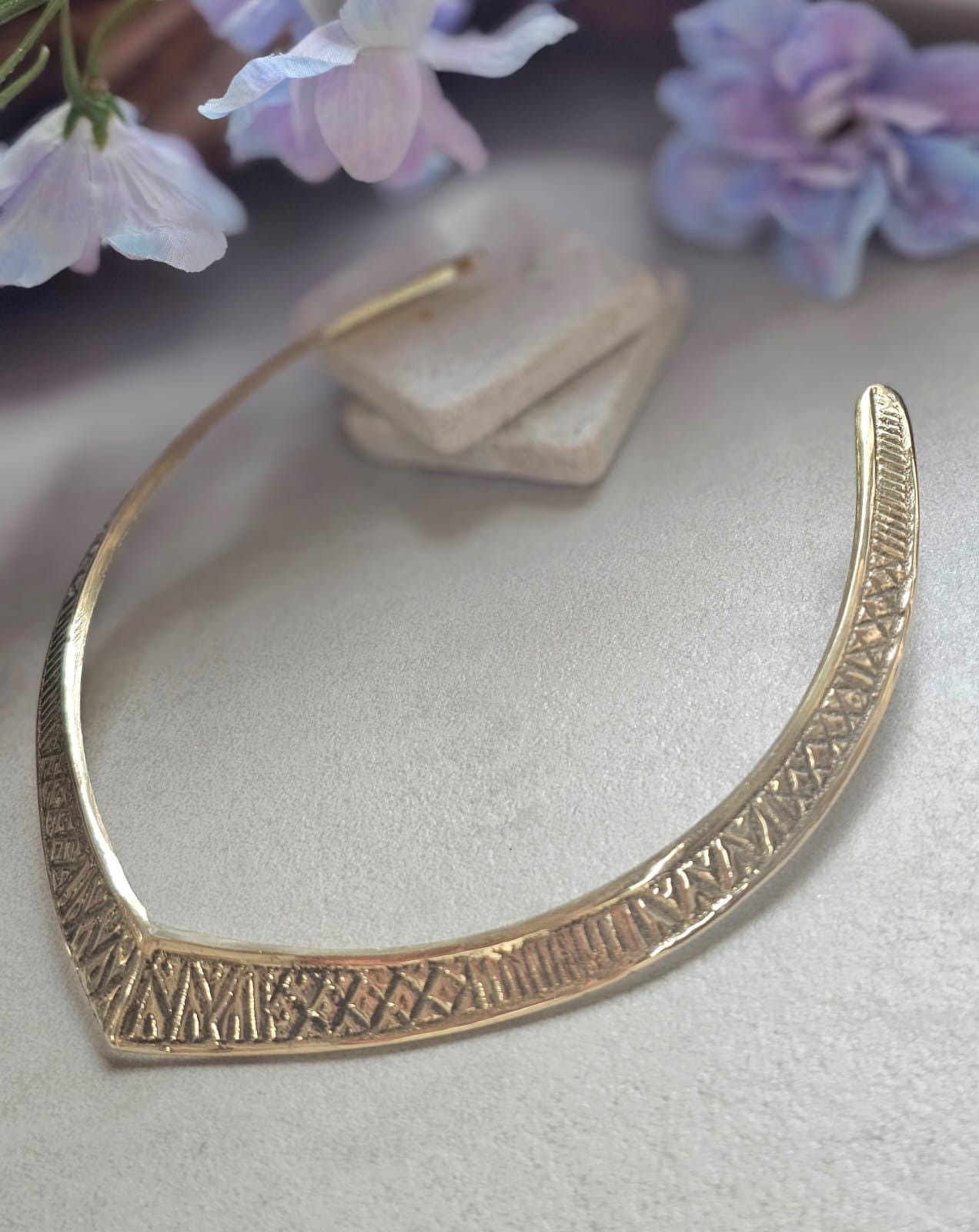 Raw Brass Engraved Choker Necklace, Boho Statement Collar Necklace, Tribal Geometric Brass Choker, Adjustable Minimalist Jewellery, Gift for