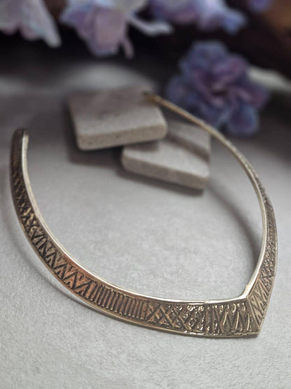 Raw Brass Engraved Choker Necklace, Boho Statement Collar Necklace, Tribal Geometric Brass Choker, Adjustable Minimalist Jewellery, Gift for