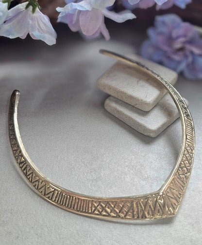 Raw Brass Engraved Choker Necklace, Boho Statement Collar Necklace, Tribal Geometric Brass Choker, Adjustable Minimalist Jewellery, Gift for