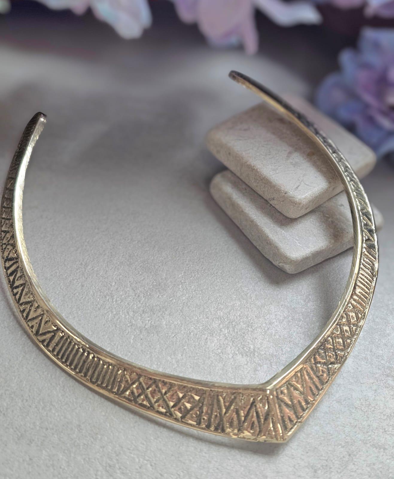 Raw Brass Engraved Choker Necklace, Boho Statement Collar Necklace, Tribal Geometric Brass Choker, Adjustable Minimalist Jewellery, Gift for