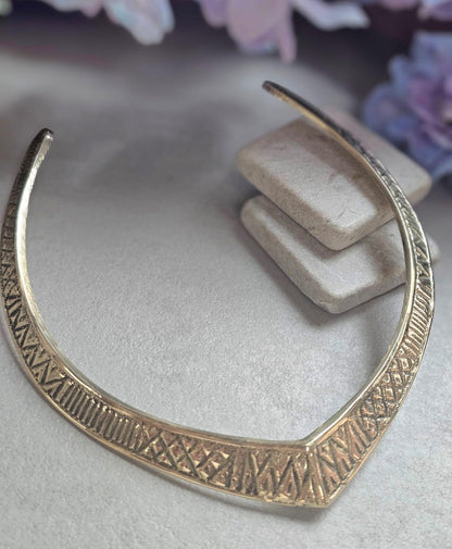 Raw Brass Engraved Choker Necklace, Boho Statement Collar Necklace, Tribal Geometric Brass Choker, Adjustable Minimalist Jewellery, Gift for
