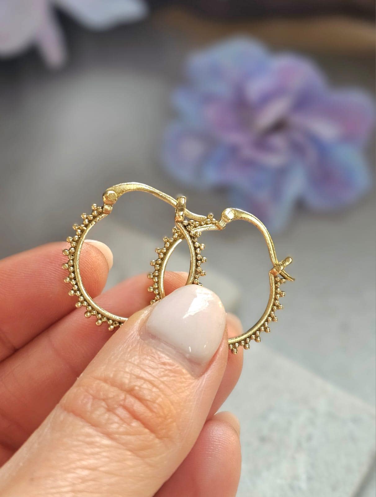 Small Brass Hoop Earrings, Dainty Beaded Hoops, Minimalist Boho Earrings, Everyday Gold Hoop Earrings, Lightweight Jewellery Gift for Her