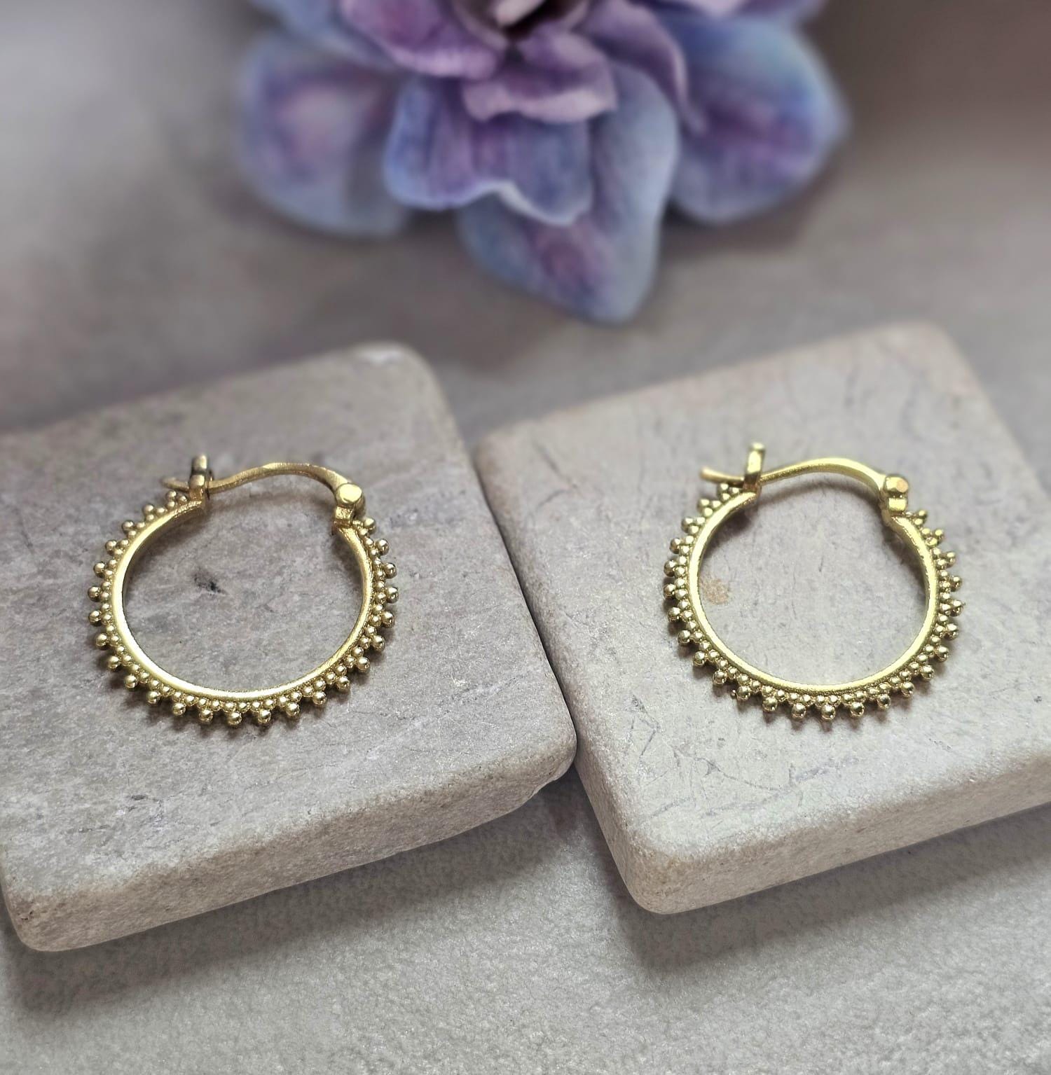 Small Brass Hoop Earrings, Dainty Beaded Hoops, Minimalist Boho Earrings, Everyday Gold Hoop Earrings, Lightweight Jewellery Gift for Her