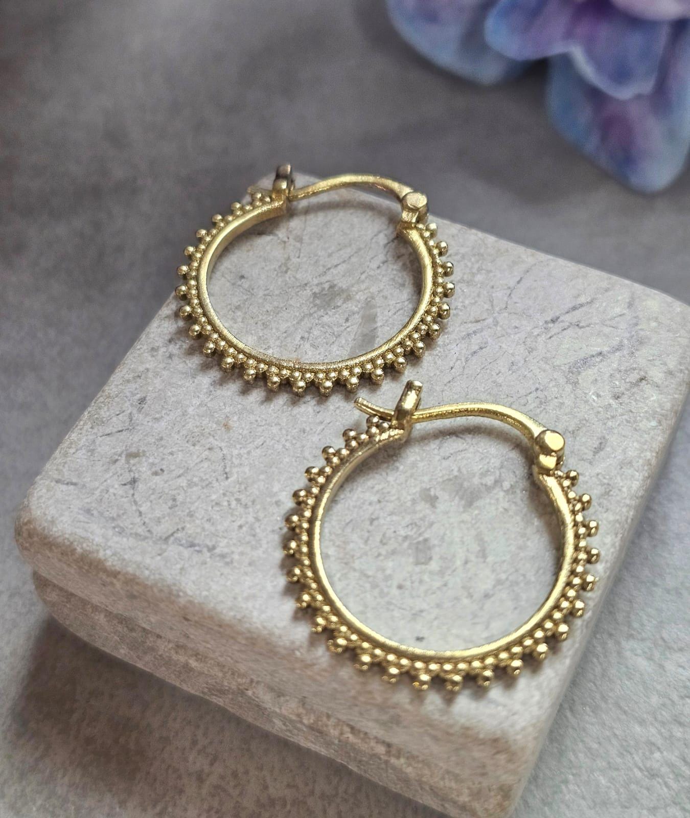 Small Brass Hoop Earrings, Dainty Beaded Hoops, Minimalist Boho Earrings, Everyday Gold Hoop Earrings, Lightweight Jewellery Gift for Her