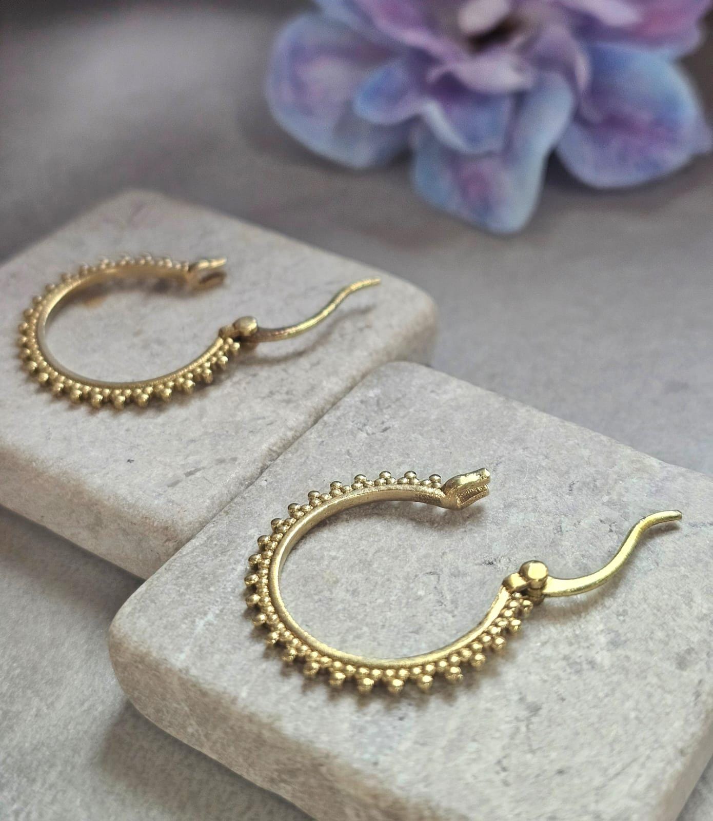 Small Brass Hoop Earrings, Dainty Beaded Hoops, Minimalist Boho Earrings, Everyday Gold Hoop Earrings, Lightweight Jewellery Gift for Her