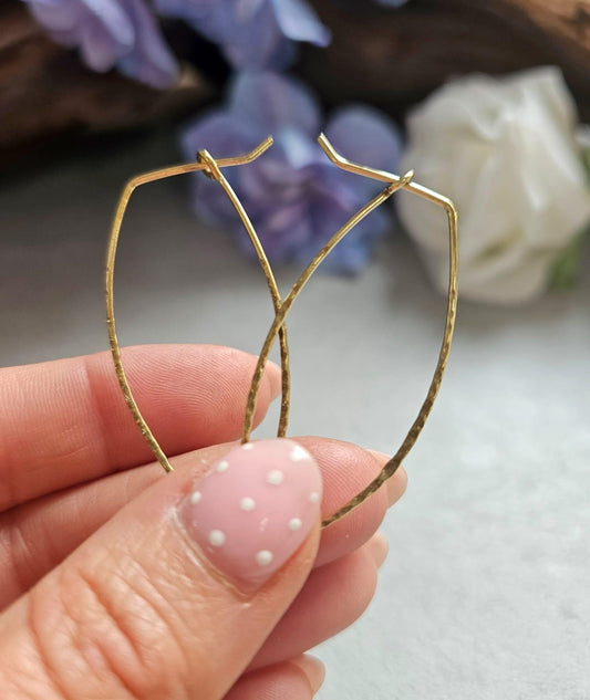 Raw Brass Minimalist Hoop Earrings, Lightweight Hoops, Hammered Brass Earrings, Everyday Simple Jewellery, Nickel & Lead Free