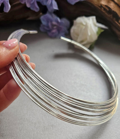 Silver Layered Choker Necklace, Multi Strand Choker, Statement Collar Necklace, Stacked Wire Necklace, Minimalist Silver Jewellery, Nickel F