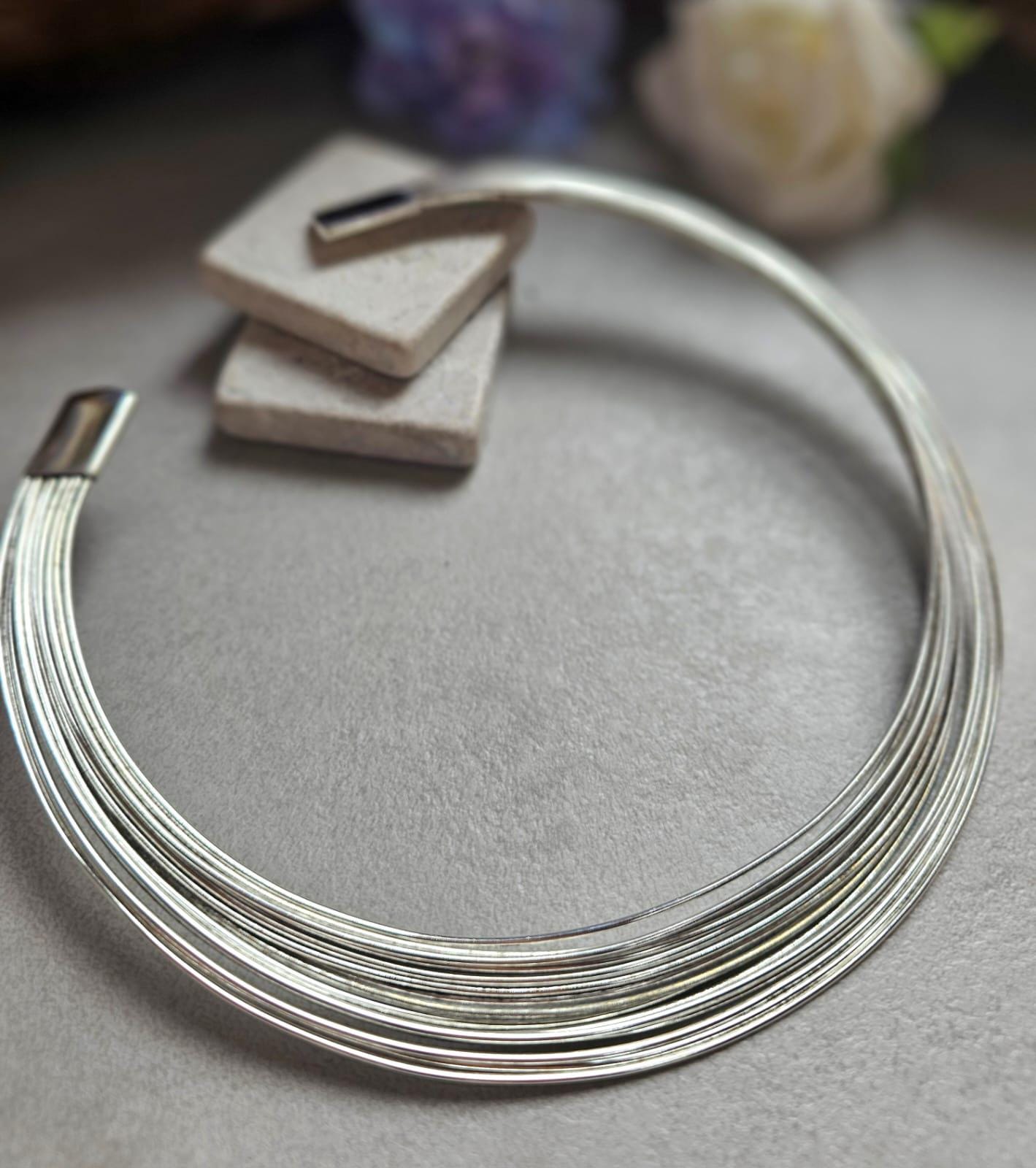 Silver Layered Choker Necklace, Multi Strand Choker, Statement Collar Necklace, Stacked Wire Necklace, Minimalist Silver Jewellery, Nickel F