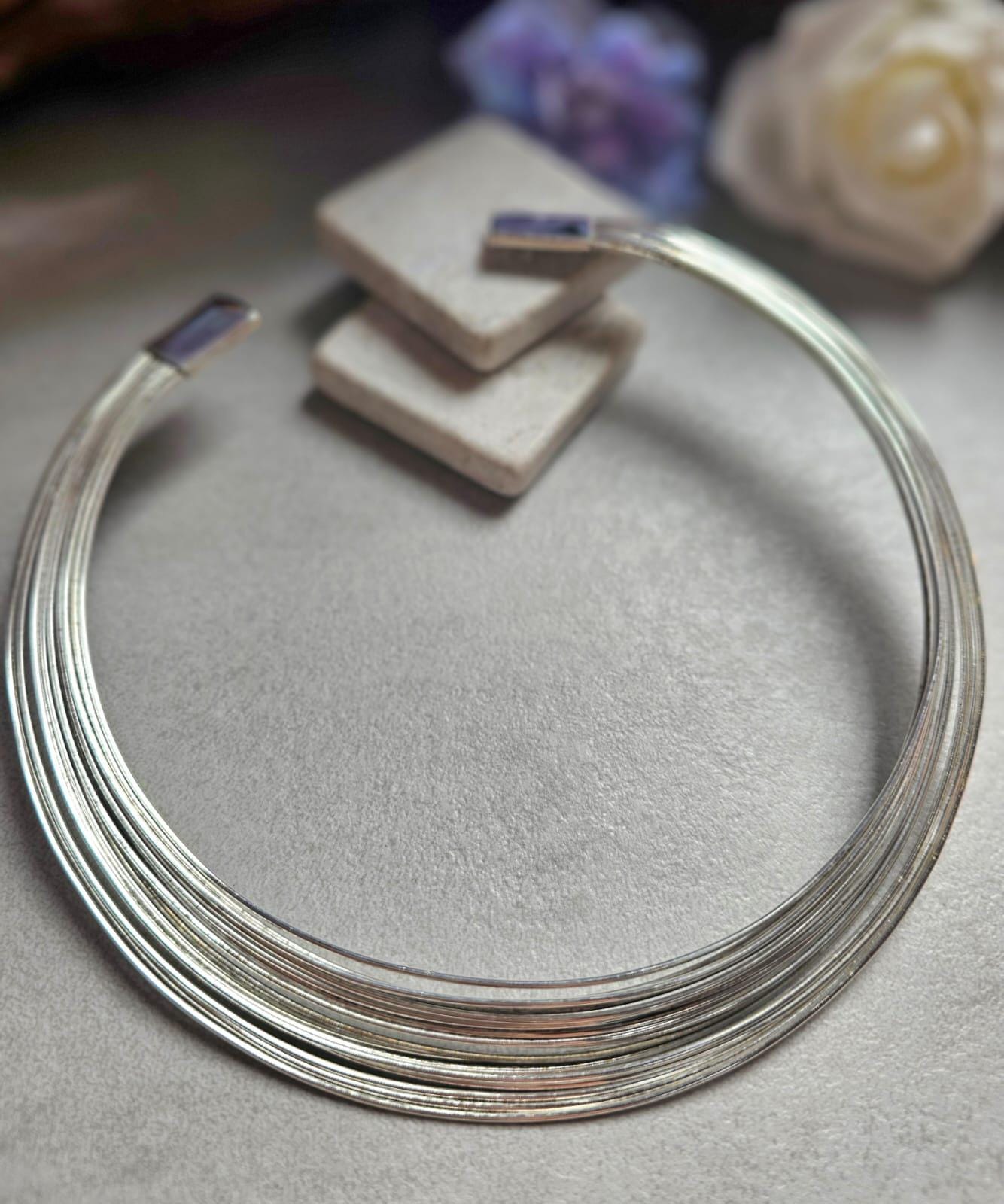 Silver Layered Choker Necklace, Multi Strand Choker, Statement Collar Necklace, Stacked Wire Necklace, Minimalist Silver Jewellery, Nickel F