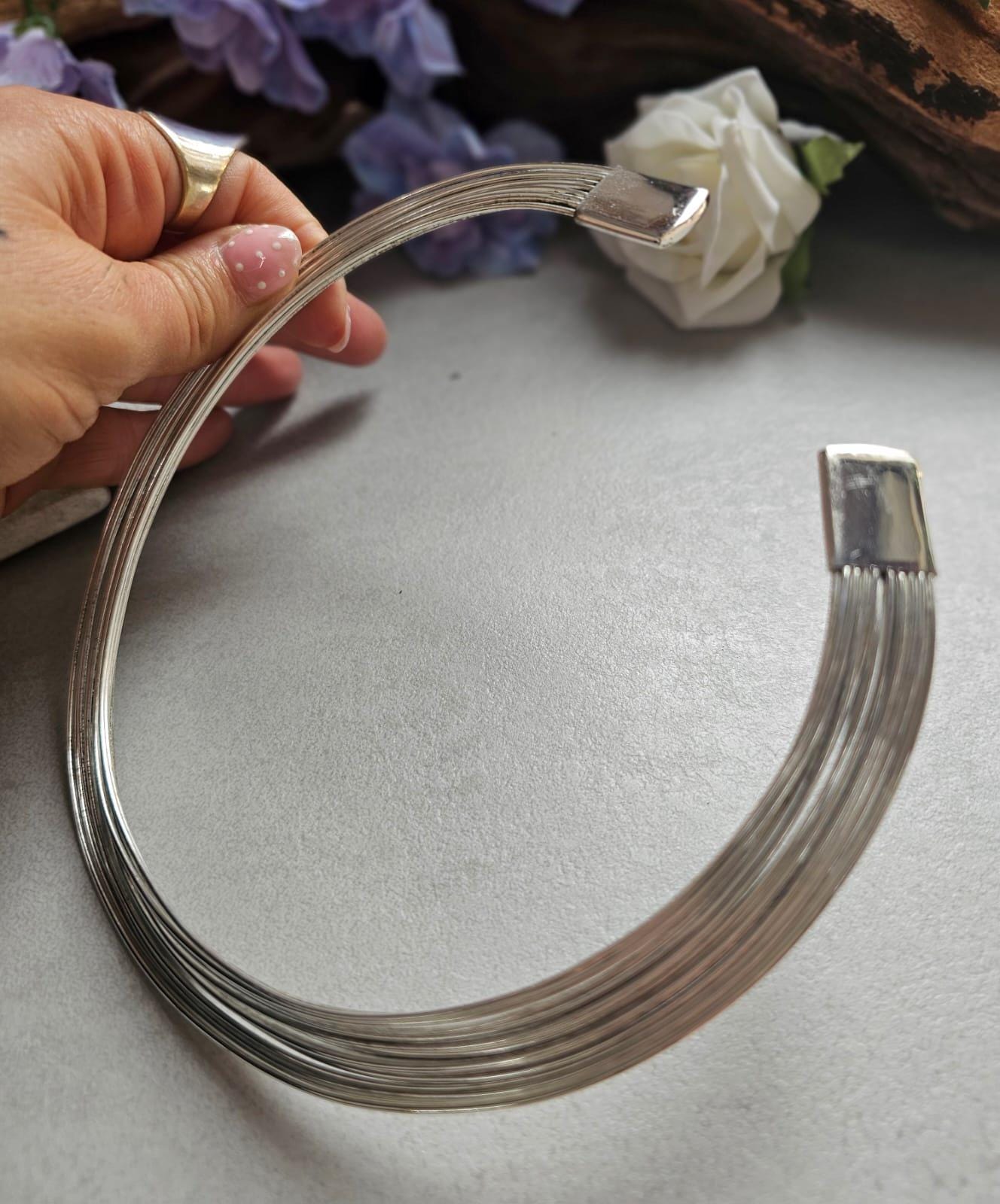 Silver Layered Choker Necklace, Multi Strand Choker, Statement Collar Necklace, Stacked Wire Necklace, Minimalist Silver Jewellery, Nickel F