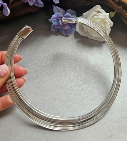 Silver Layered Choker Necklace, Multi Strand Choker, Statement Collar Necklace, Stacked Wire Necklace, Minimalist Silver Jewellery, Nickel F