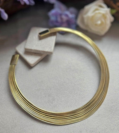 Raw Brass Layered Choker Necklace, Multi Strand Minimalist Collar, Modern Statement Neck Cuff, Nickel & Lead Free