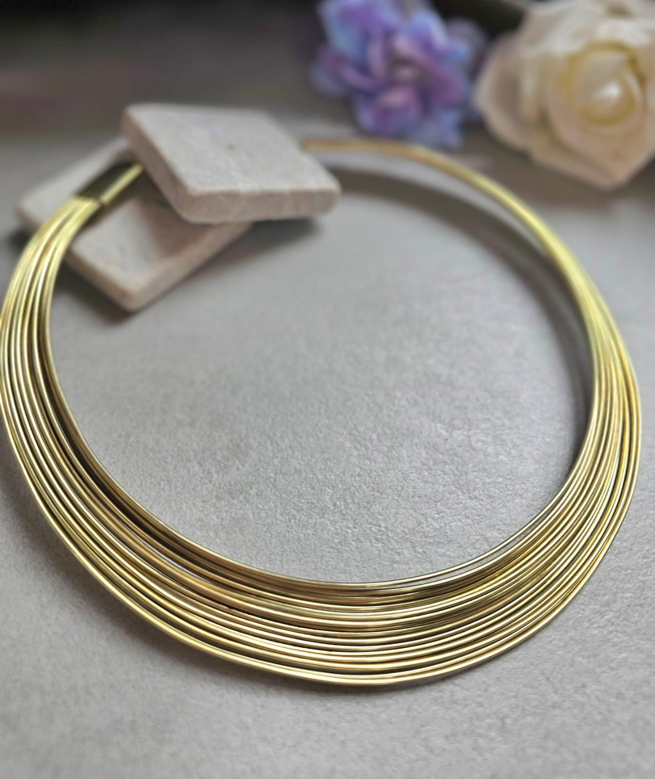 Raw Brass Layered Choker Necklace, Multi Strand Minimalist Collar, Modern Statement Neck Cuff, Nickel & Lead Free