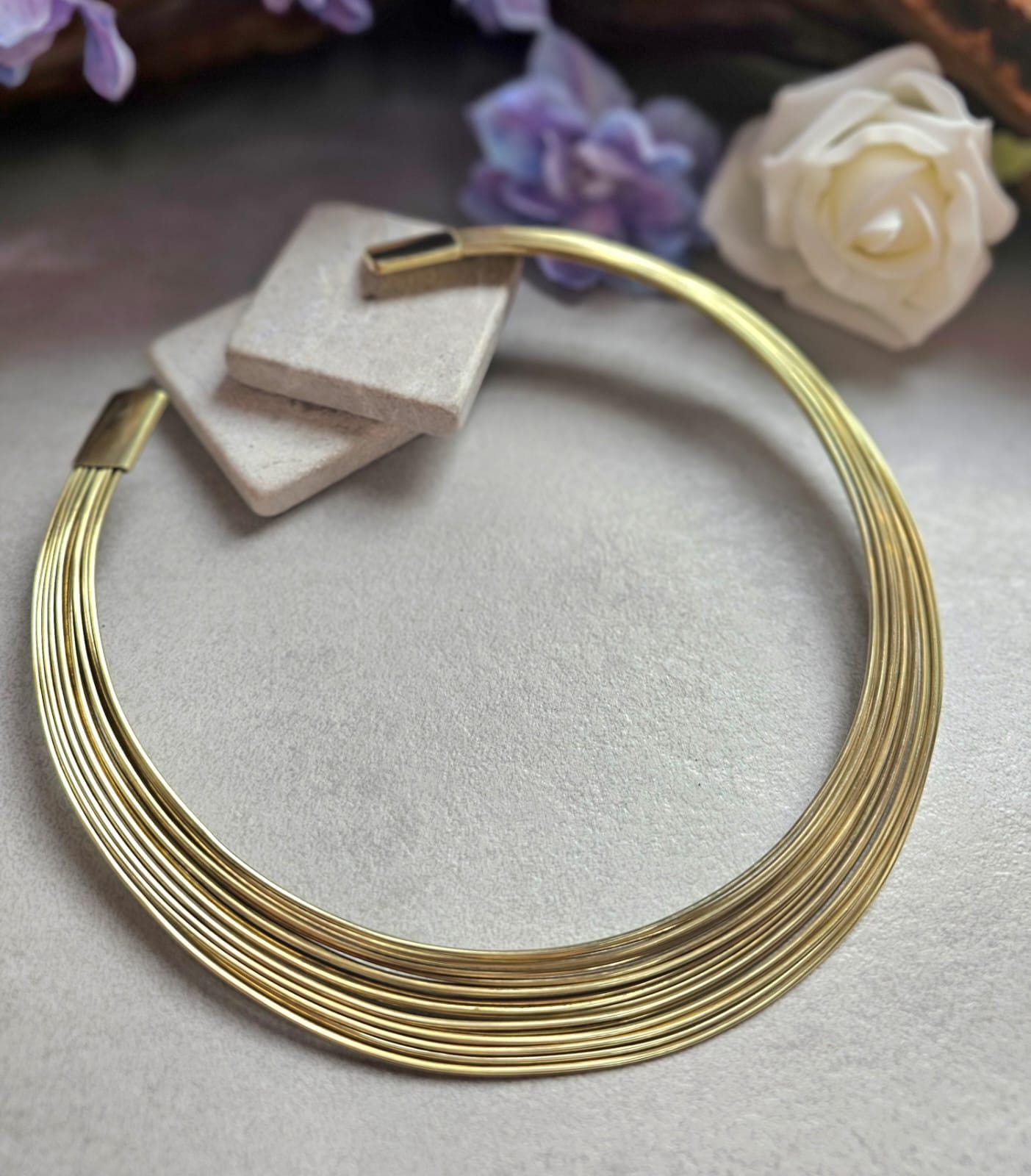 Raw Brass Layered Choker Necklace, Multi Strand Minimalist Collar, Modern Statement Neck Cuff, Nickel & Lead Free