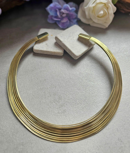 Raw Brass Layered Choker Necklace, Multi Strand Minimalist Collar, Modern Statement Neck Cuff, Nickel & Lead Free