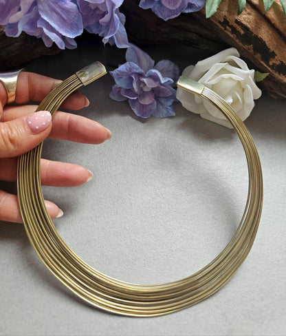 Raw Brass Layered Choker Necklace, Multi Strand Minimalist Collar, Modern Statement Neck Cuff, Nickel & Lead Free
