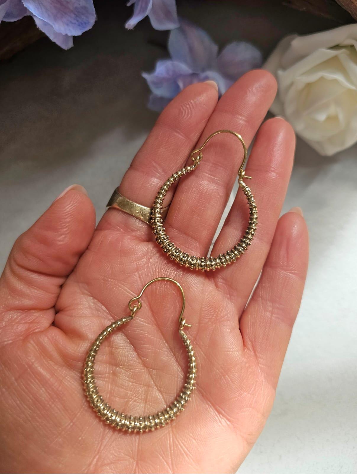 Textured Brass Hoop Earrings, Gold Hoop Earrings, Minimalist Statement Hoops, Lightweight Everyday Jewellery, Nickel Free Gift for Her