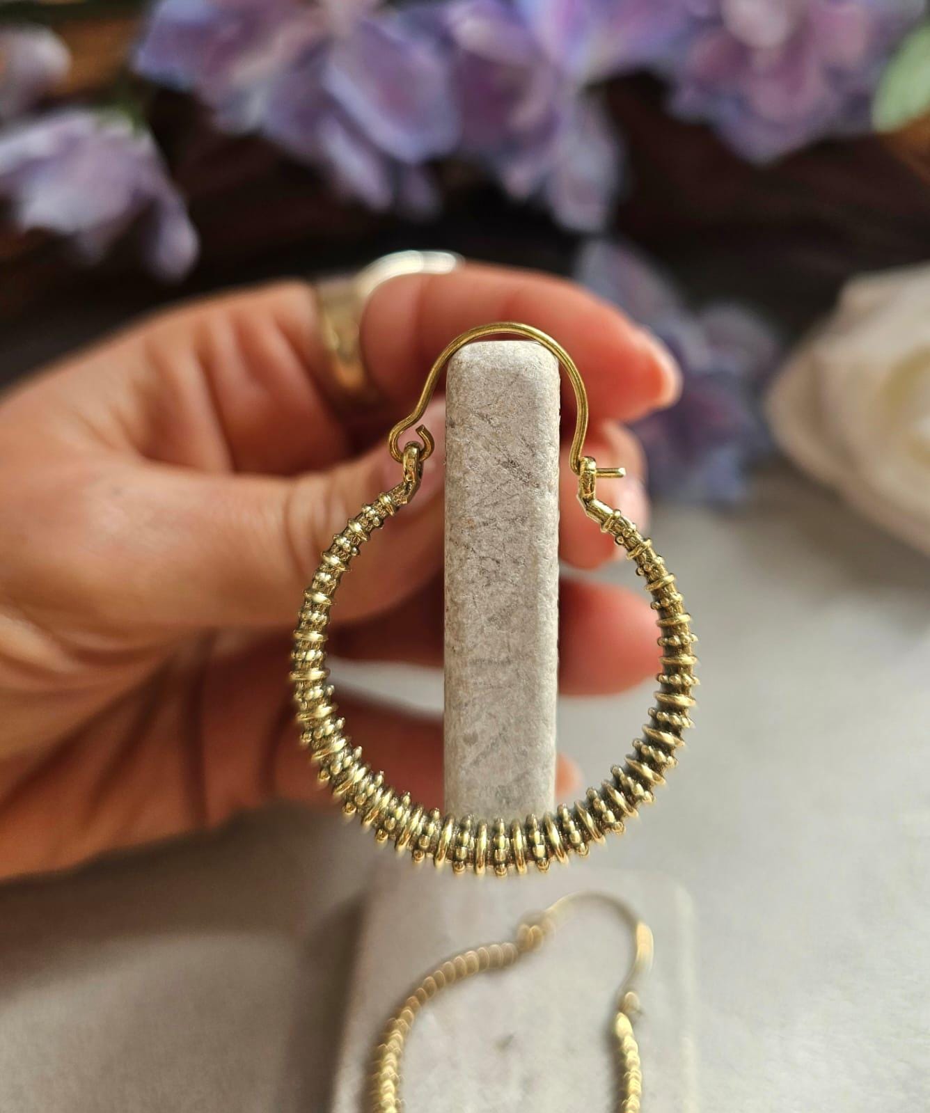 Textured Brass Hoop Earrings, Gold Hoop Earrings, Minimalist Statement Hoops, Lightweight Everyday Jewellery, Nickel Free Gift for Her