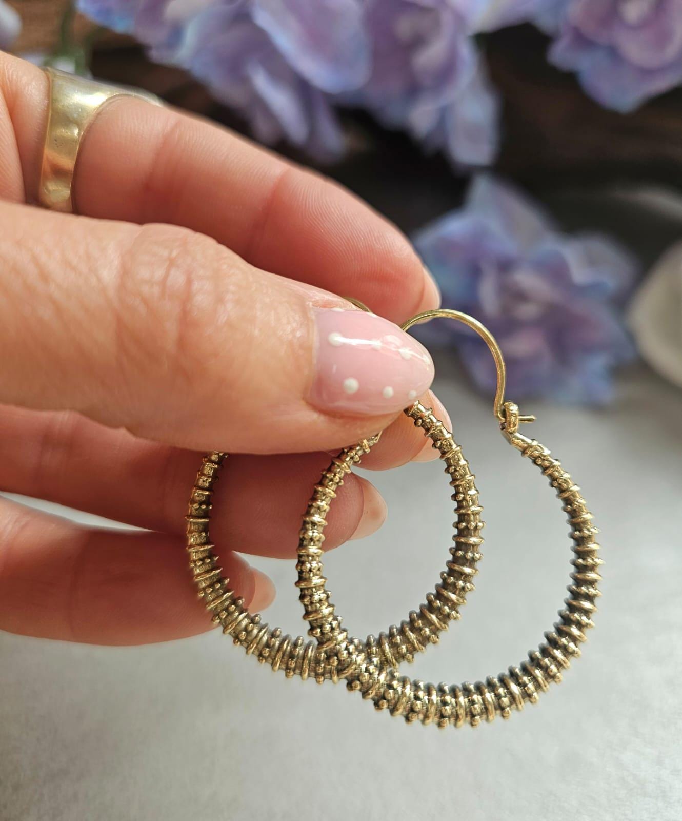Textured Brass Hoop Earrings, Gold Hoop Earrings, Minimalist Statement Hoops, Lightweight Everyday Jewellery, Nickel Free Gift for Her