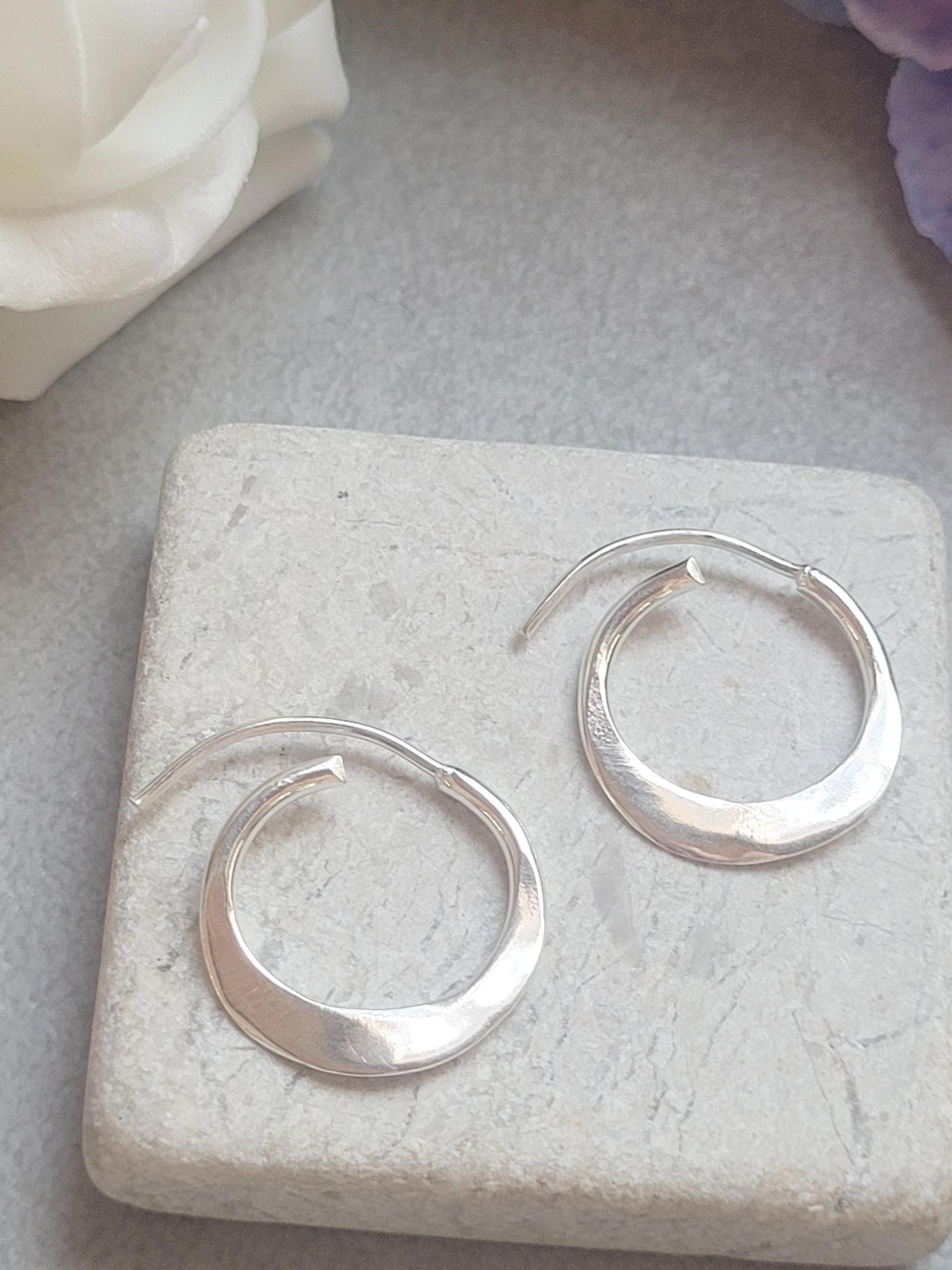 Silver Plated Hammered Hoop Earrings – 2cm | Minimalist Silver Hoops | Nickel Free, Lead Free, Hypoallergenic Jewellery