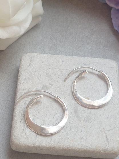 Silver Plated Hammered Hoop Earrings – 2cm | Minimalist Silver Hoops | Nickel Free, Lead Free, Hypoallergenic Jewellery