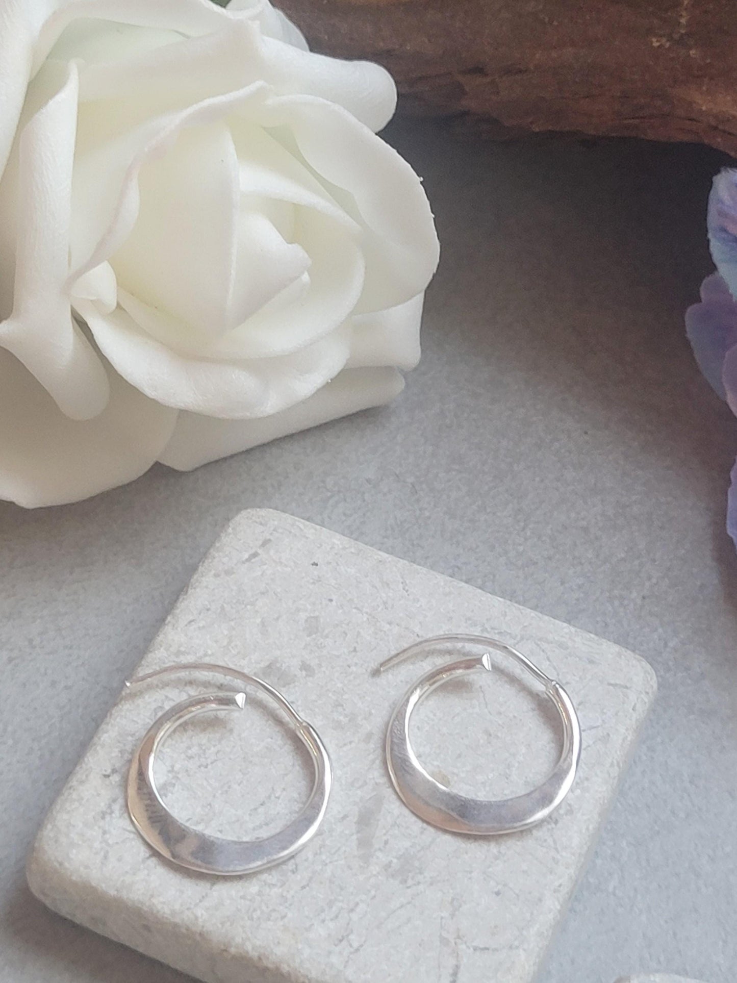 Silver Plated Hammered Hoop Earrings – 2cm | Minimalist Silver Hoops | Nickel Free, Lead Free, Hypoallergenic Jewellery