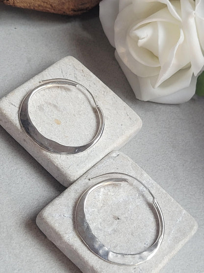 3.5cm Silver Hoop Earrings | Textured Silver Plated Hoops | Elegant Lightweight Hoops | Everyday Jewellery | Nickel Free /Festival jewellery