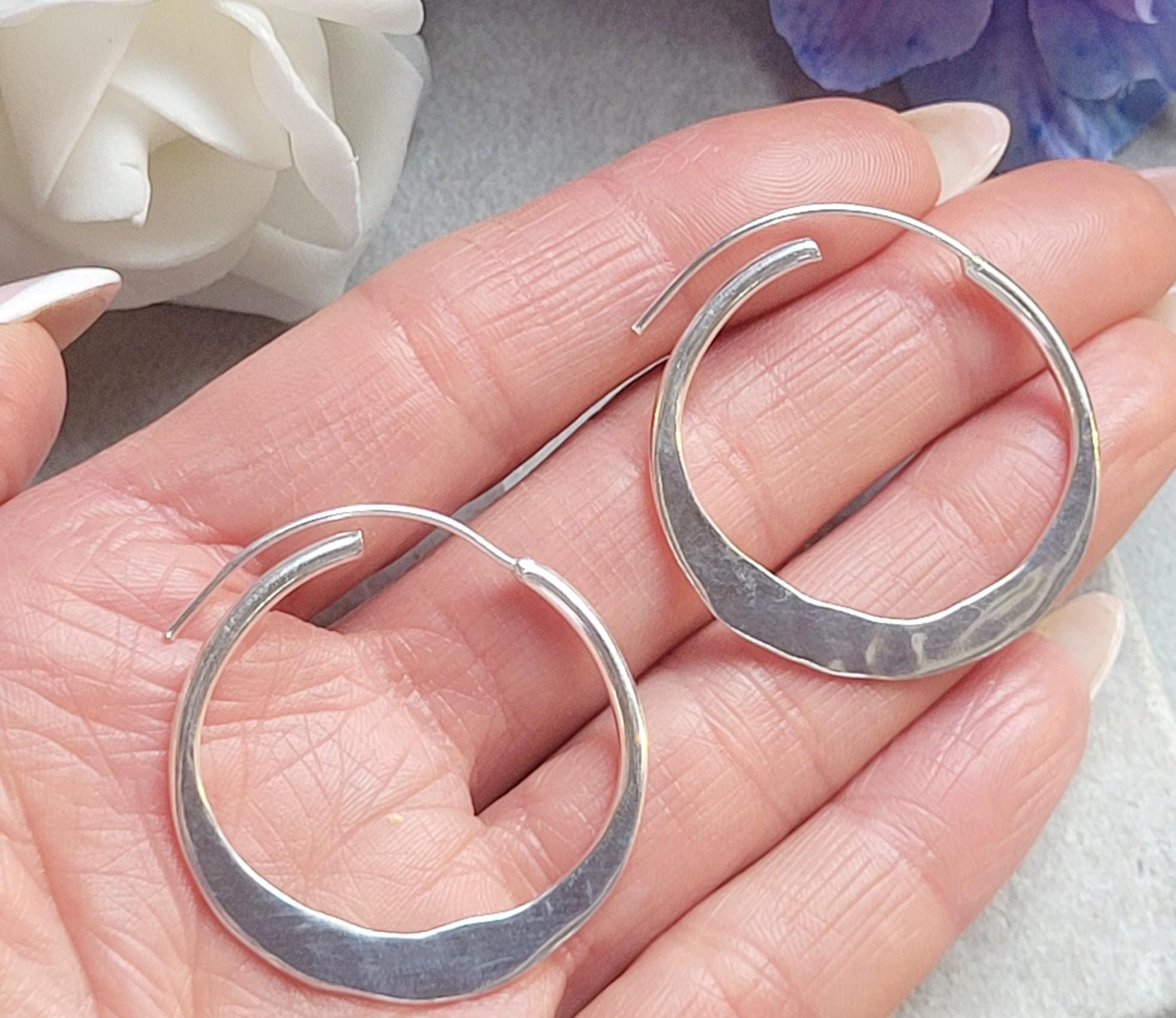 3.5cm Silver Hoop Earrings | Textured Silver Plated Hoops | Elegant Lightweight Hoops | Everyday Jewellery | Nickel Free /Festival jewellery