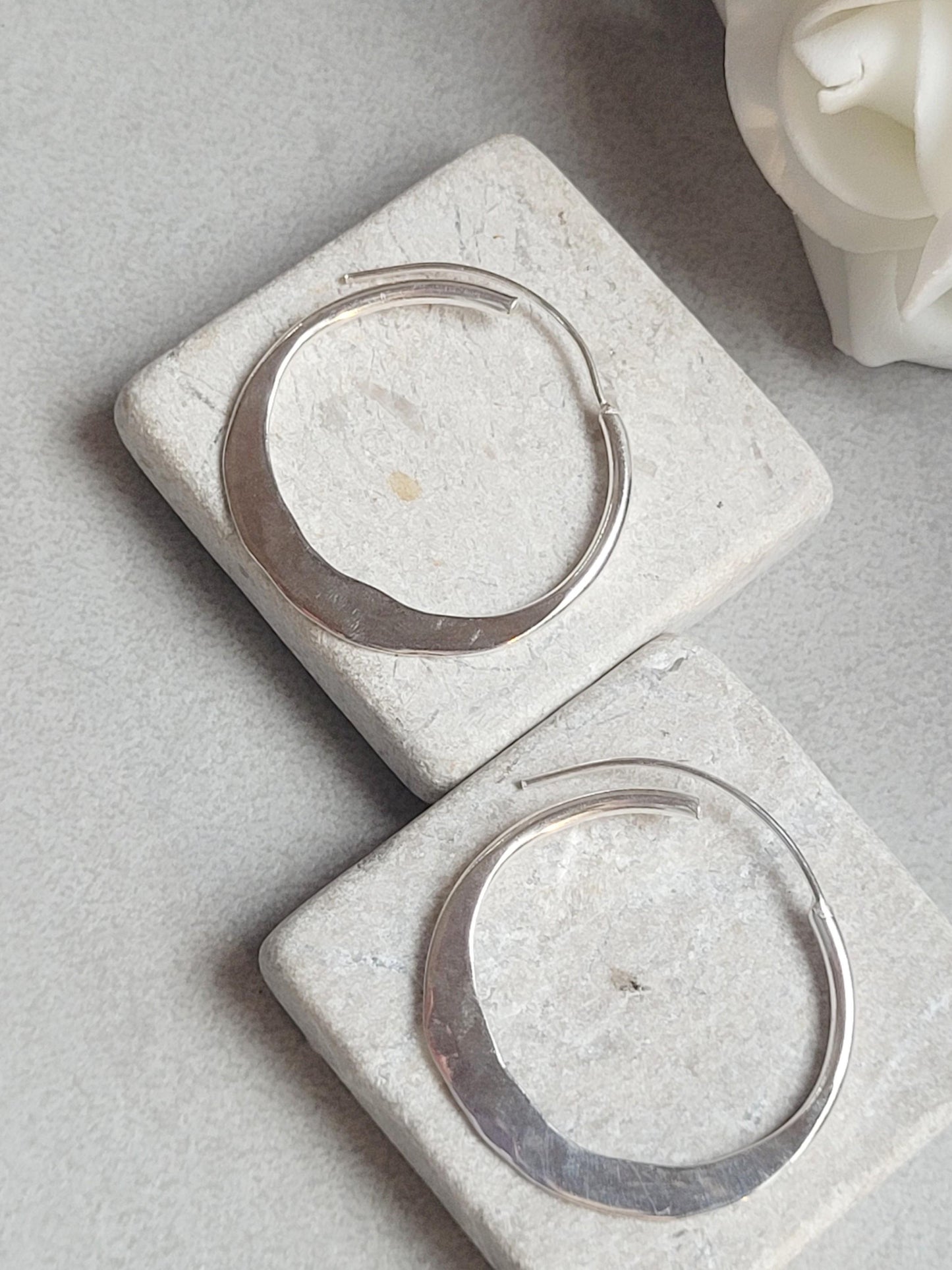 3.5cm Silver Hoop Earrings | Textured Silver Plated Hoops | Elegant Lightweight Hoops | Everyday Jewellery | Nickel Free /Festival jewellery