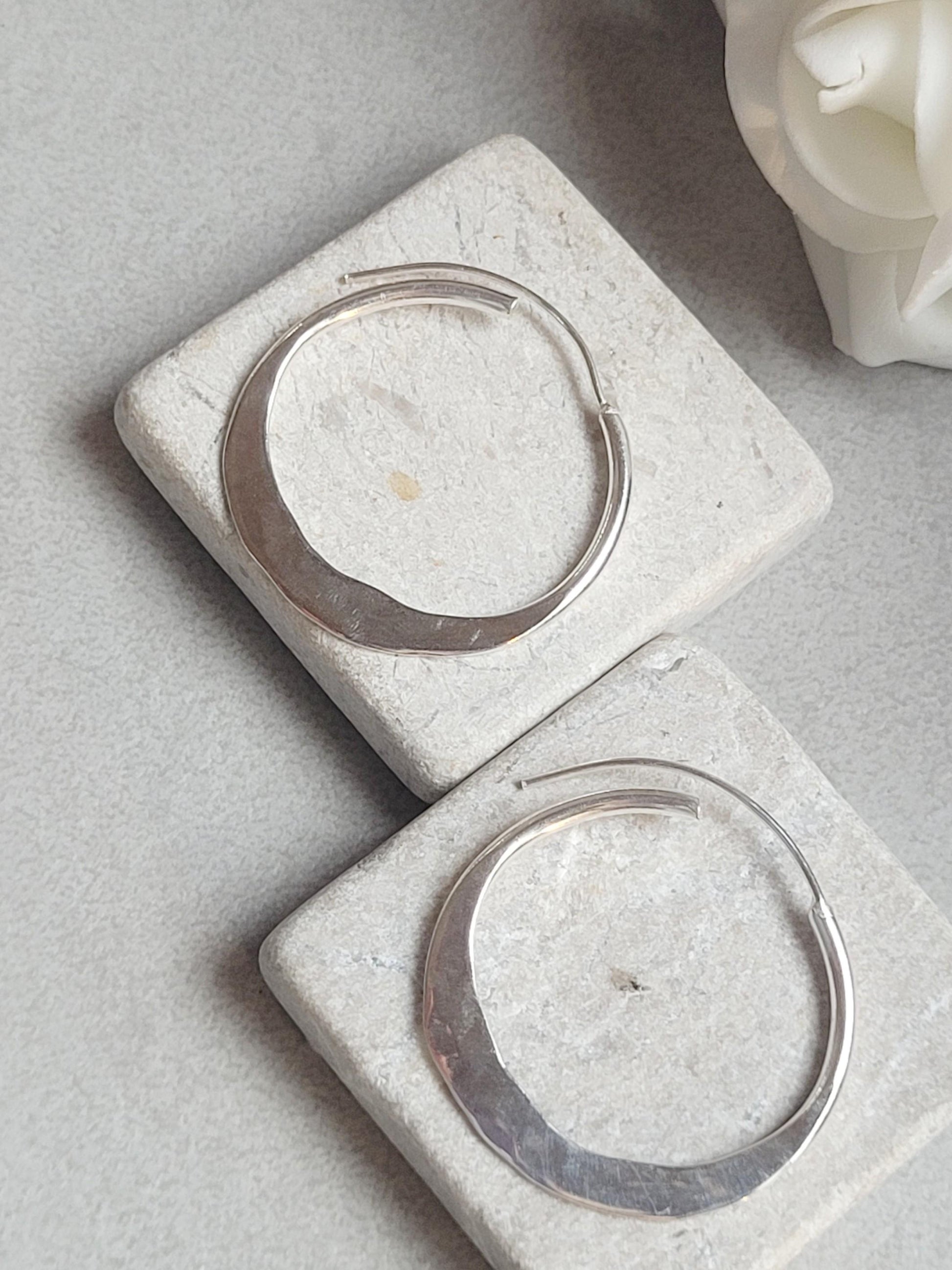 3.5cm Silver Hoop Earrings | Textured Silver Plated Hoops | Elegant Lightweight Hoops | Everyday Jewellery | Nickel Free /Festival jewellery