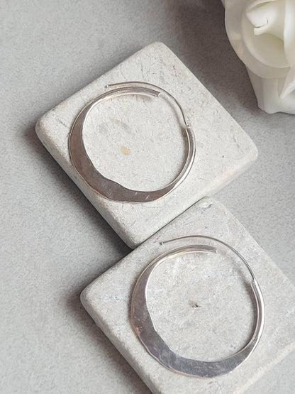 3.5cm Silver Hoop Earrings | Textured Silver Plated Hoops | Elegant Lightweight Hoops | Everyday Jewellery | Nickel Free /Festival jewellery