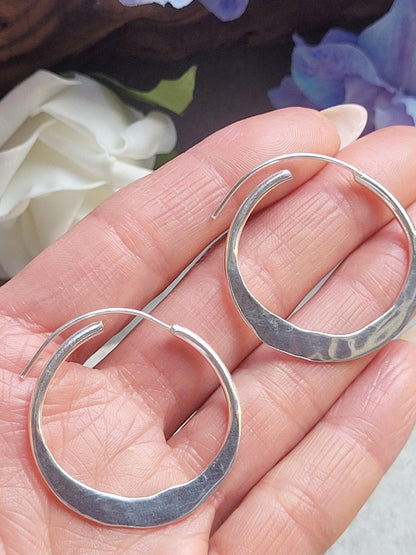 3.5cm Silver Hoop Earrings | Textured Silver Plated Hoops | Elegant Lightweight Hoops | Everyday Jewellery | Nickel Free /Festival jewellery