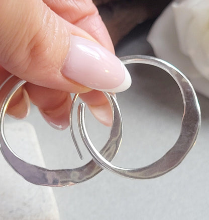 3.5cm Silver Hoop Earrings | Textured Silver Plated Hoops | Elegant Lightweight Hoops | Everyday Jewellery | Nickel Free /Festival jewellery