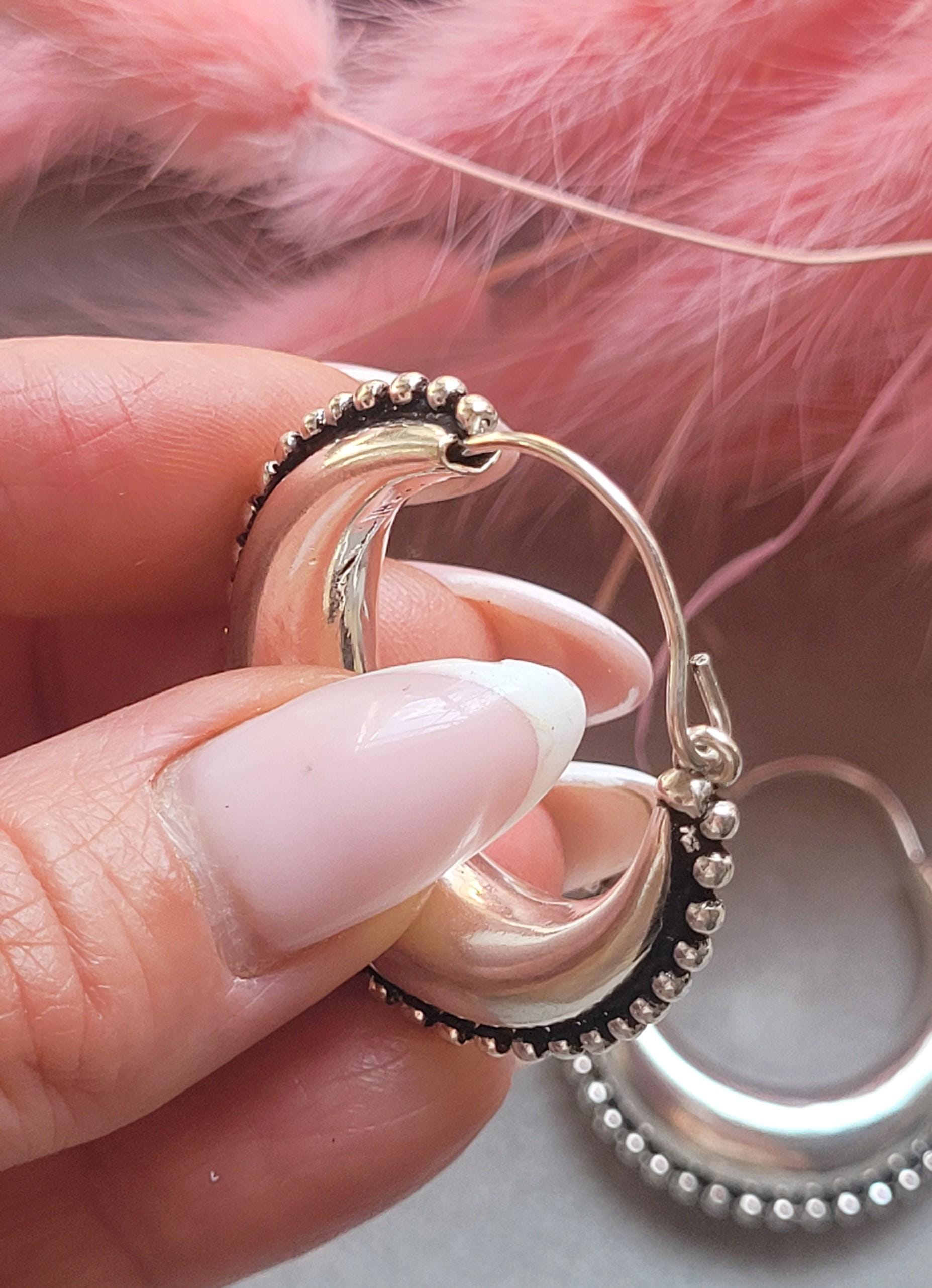 Silver Plated Statement Hoop Earrings 4cm | Boho Textured Hoops | Beaded Edge Earrings | Everyday Silver Jewellery | Gift for Her