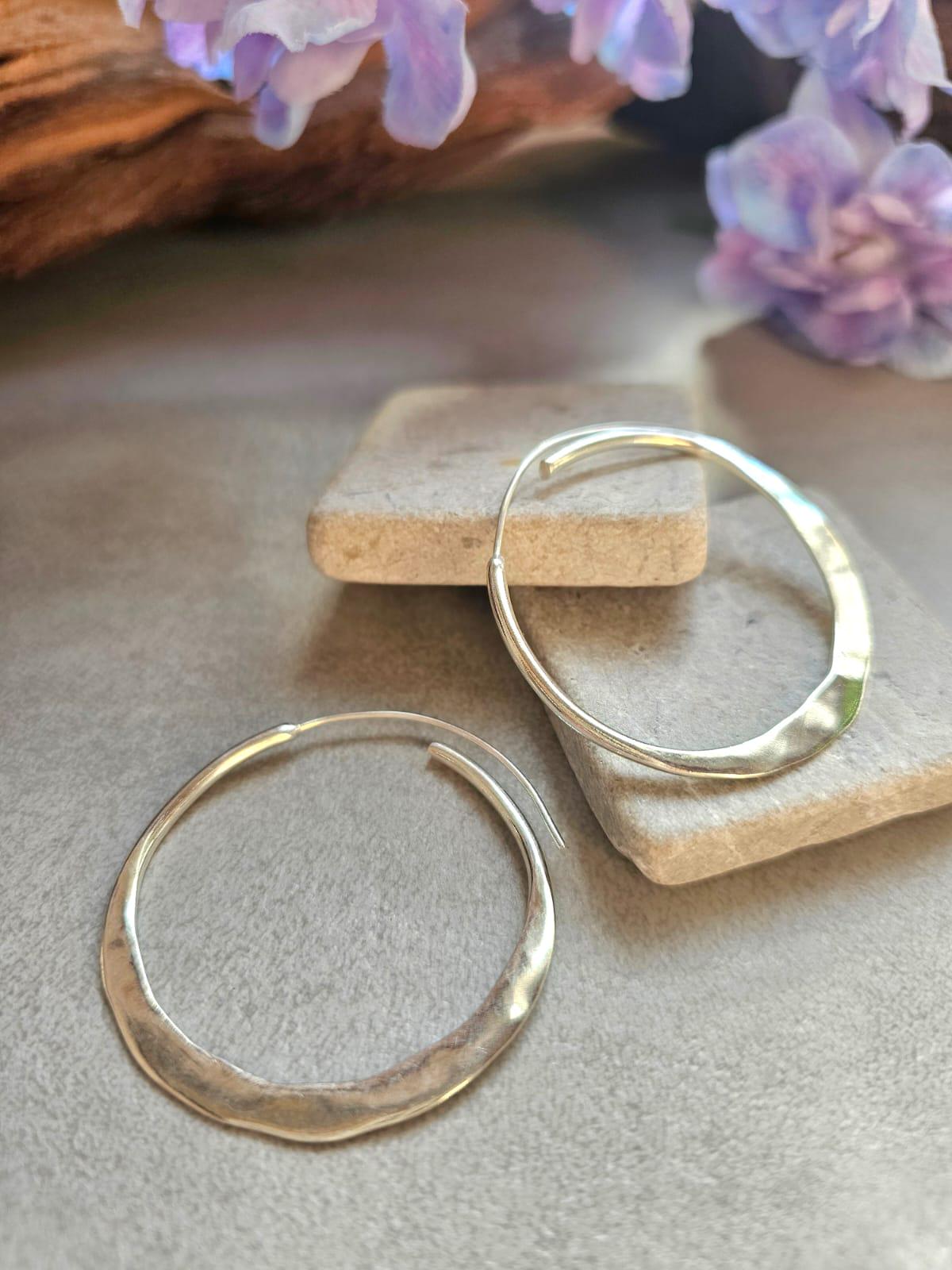 4.5cm Silver Hoop Earrings | Elegant Hammered Effect Hoops | Lightweight Silver Plated Earrings | Modern Everyday Jewellery | Nickel Free
