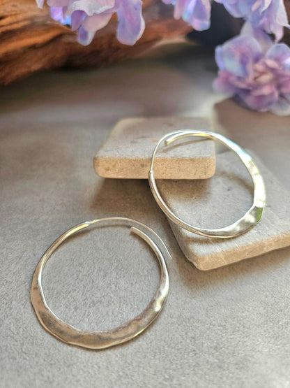 4.5cm Silver Hoop Earrings | Elegant Hammered Effect Hoops | Lightweight Silver Plated Earrings | Modern Everyday Jewellery | Nickel Free