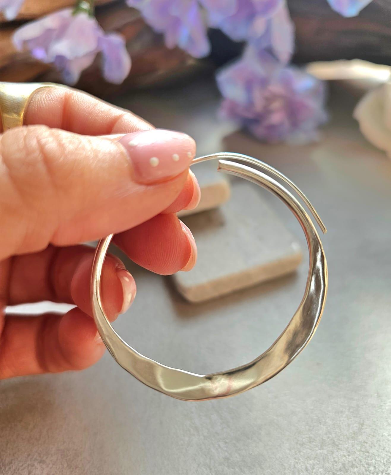 4.5cm Silver Hoop Earrings | Elegant Hammered Effect Hoops | Lightweight Silver Plated Earrings | Modern Everyday Jewellery | Nickel Free